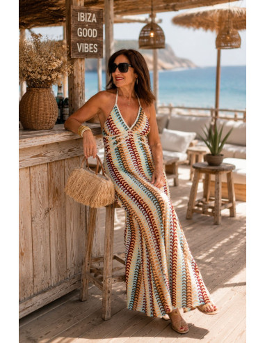 🌀 Vestido Halter Étnico Multicolor