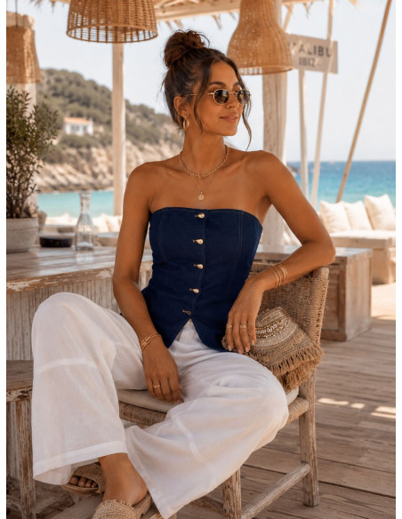Top palabra de honor denim marino