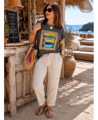 Camiseta Sardinas en cuadro gris 2