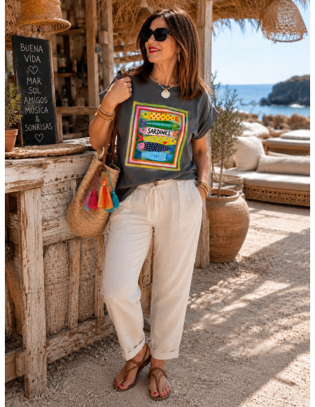 Camiseta Sardinas en cuadro gris