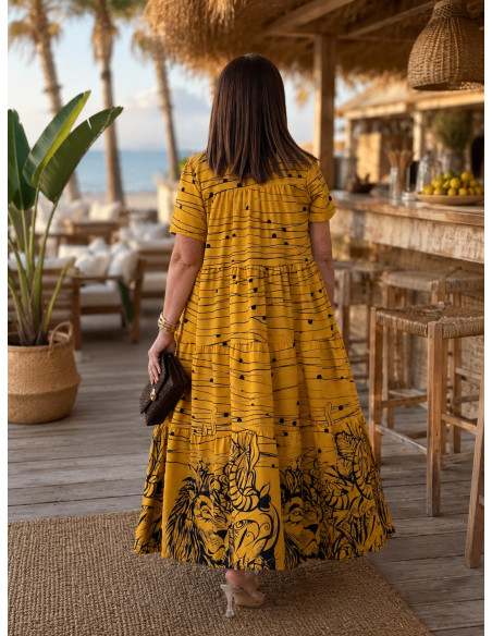 Maxi Vestido Estampado de Selva con Manga Larga