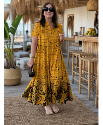 Maxi Vestido Estampado de Selva con Manga Larga
