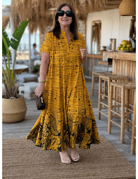 Maxi Vestido Estampado de Selva con Manga Larga