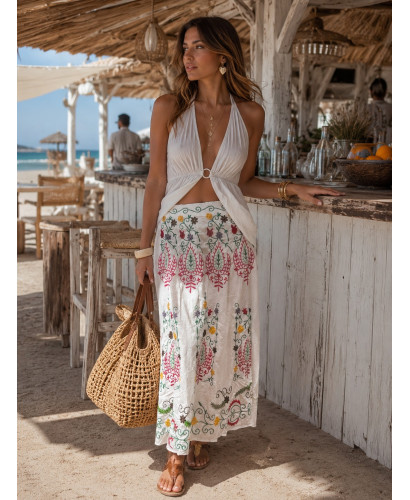 Falda Bordada blanca con Cintura Elástica