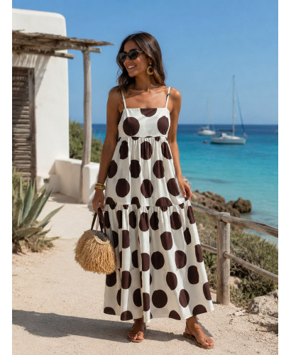 Vestido Lunares blanco roto y Chocolate