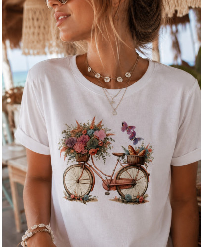 Camiseta Blanca Bicicleta Floral