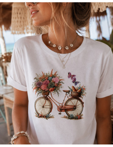 Camiseta Blanca Bicicleta Floral