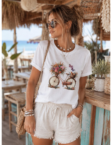 Camiseta Blanca Bicicleta Floral