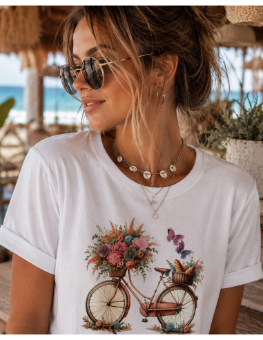 Camiseta Blanca Bicicleta Floral