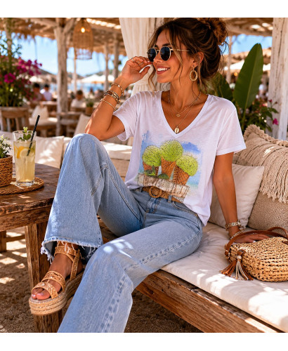 Camiseta Blanca Helados con Pedrería 2