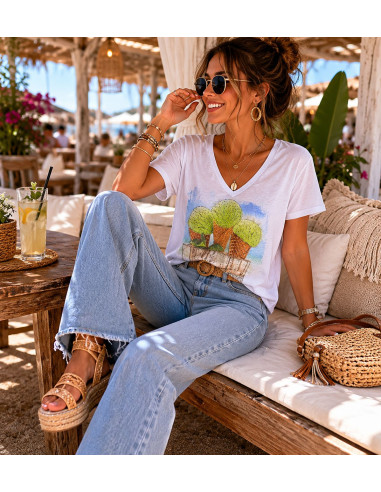 Camiseta Blanca Helados con Pedrería