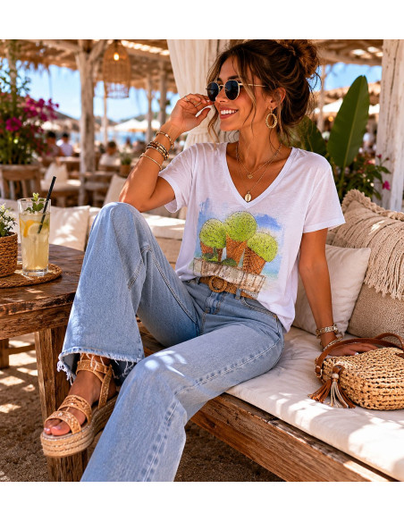 Camiseta Blanca Helados con Pedrería