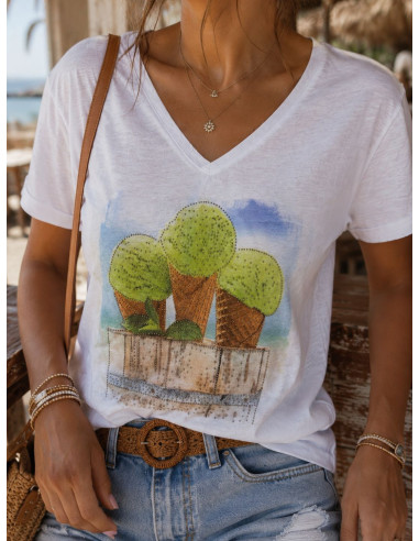 Camiseta Blanca Helados con Pedrería