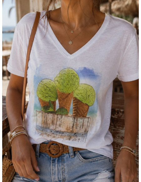 Camiseta Blanca Helados con Pedrería