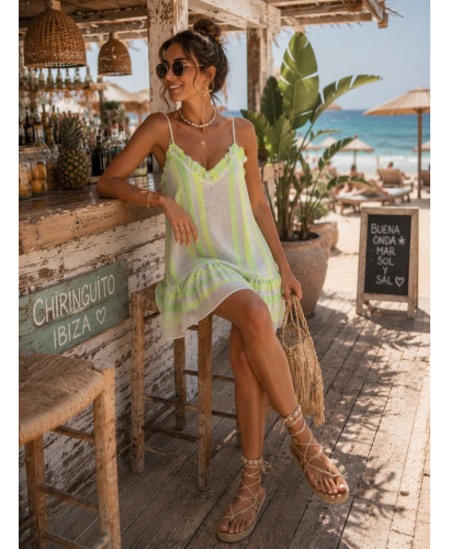 Vestido fluór amarillo y verde