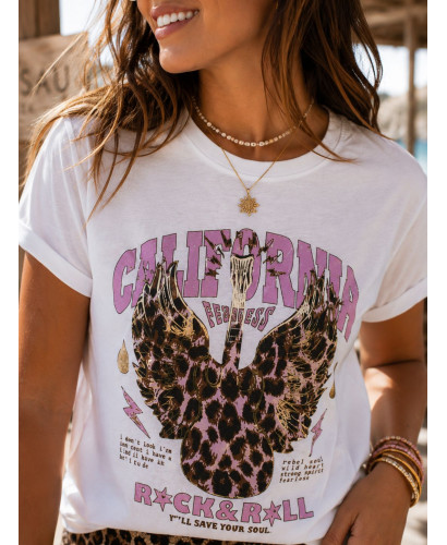 Camiseta blanca CALIFORNIA con alas en animal print y... 2