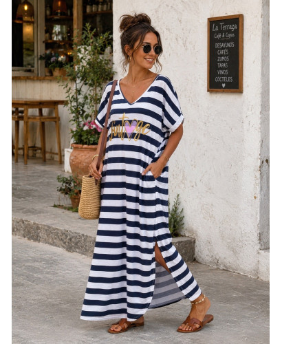 Vestido Navy Blanco y Azul Marino con Mensaje "VINTAGE"