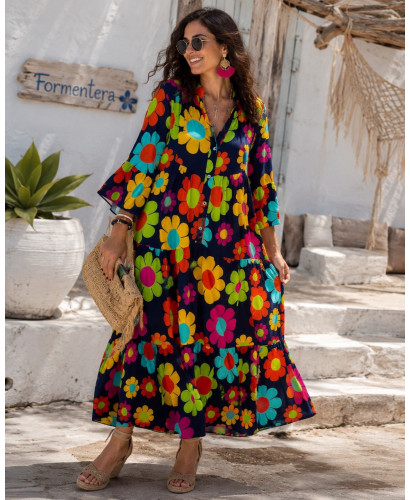 Vestido babydoll azul marino con estampado de margaritas 2