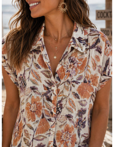 Vestido camisero largo floral mujer en tonos...