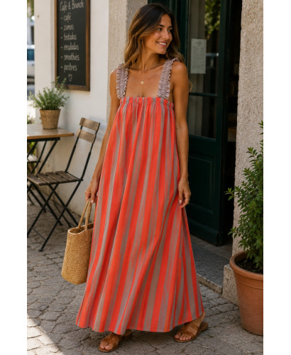 Vestido Largo de Rayas tostado y Naranja 2