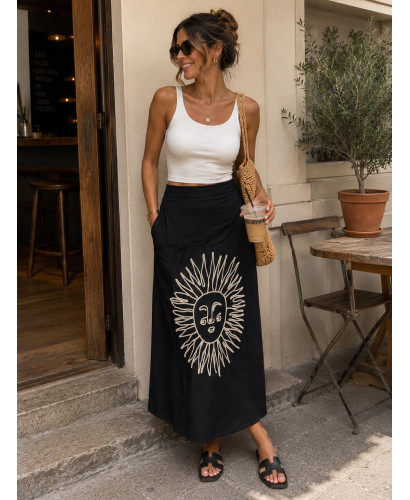 Falda sol bordada negra 2