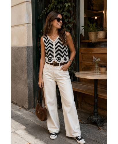 Top chaleco crochet crudo y negro(ref.875) 2