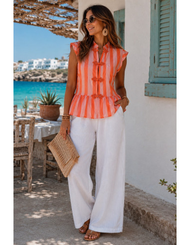 Blusa rayas naranja y rosa