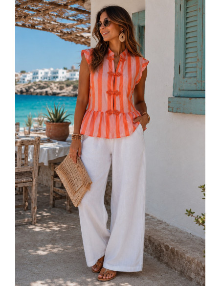 Blusa rayas naranja y rosa