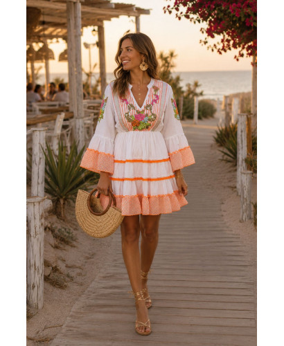 Vestido Boho Blanco Bordado Flúor 2