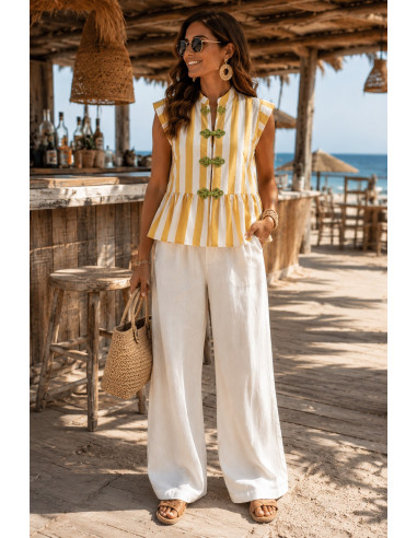 Blusa rayas mostaza y blanco