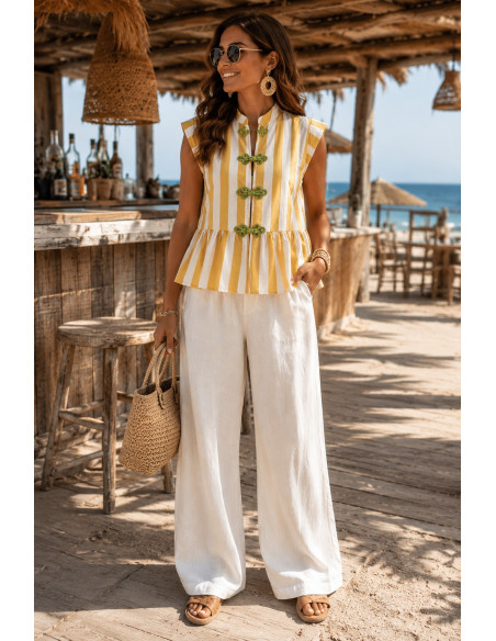 Blusa rayas mostaza y blanco