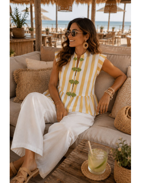 Blusa rayas mostaza y blanco