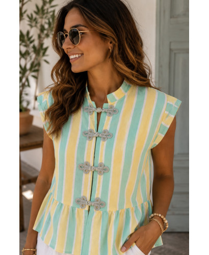 Blusa rayas turquesa y amarillo