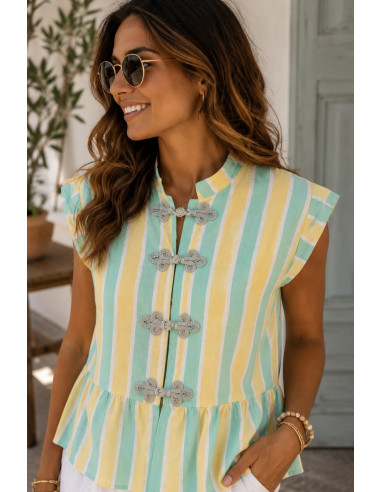 Blusa rayas turquesa y amarillo