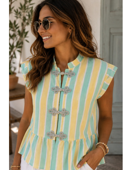Blusa rayas turquesa y amarillo