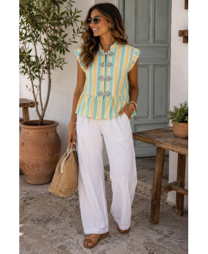 Blusa rayas turquesa y amarillo 2