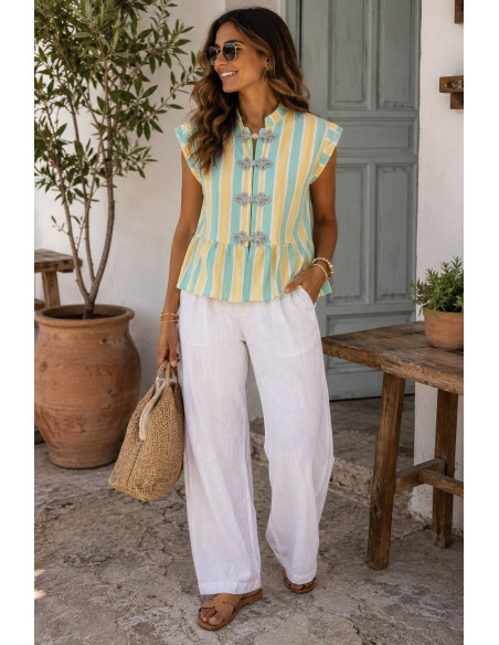 Blusa rayas turquesa y amarillo