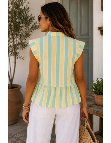 Blusa rayas turquesa y amarillo