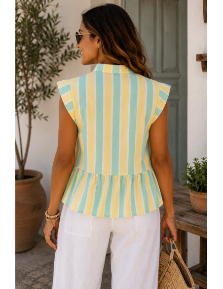 Blusa rayas turquesa y amarillo