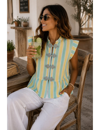 Blusa rayas turquesa y amarillo