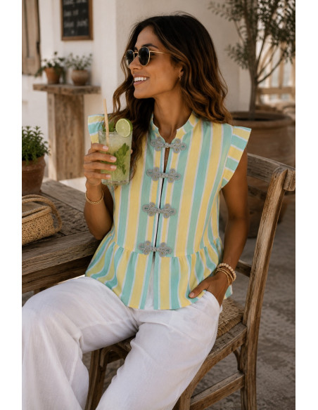 Blusa rayas turquesa y amarillo