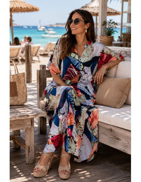 Vestido Camisero Estampado con Hojas 🌿