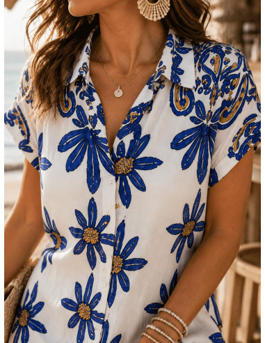 Vestido camisero estampado azul