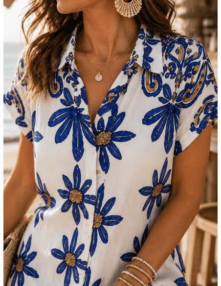 Vestido camisero estampado azul