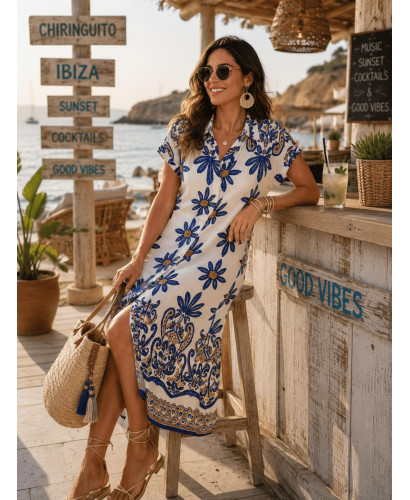Vestido camisero estampado azul