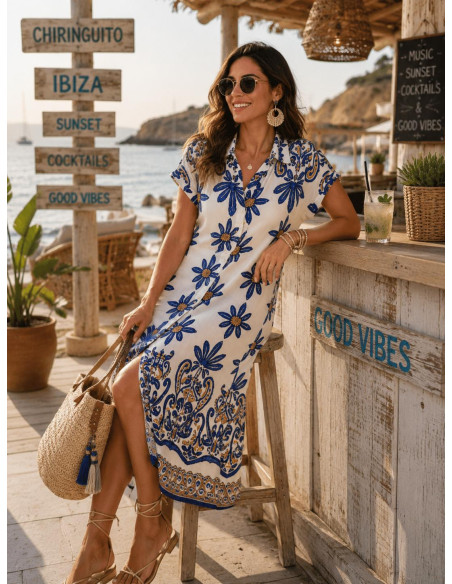 Vestido camisero estampado azul