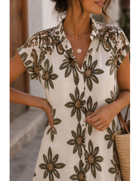 Vestido camisero estampado verde