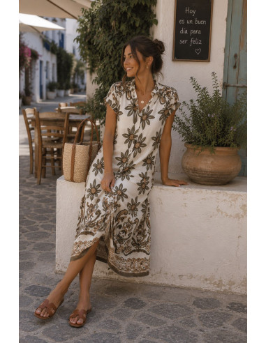 Vestido camisero estampado verde