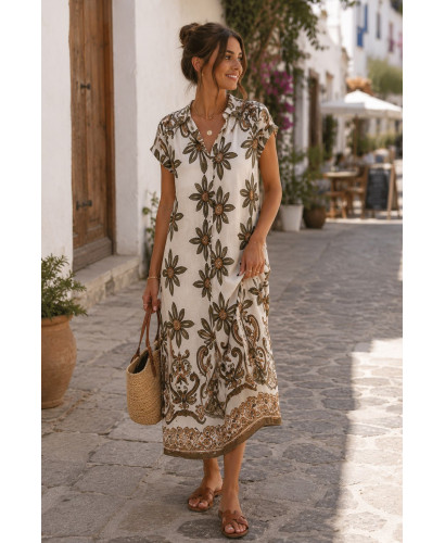Vestido camisero estampado verde