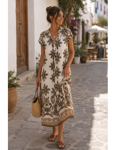 Vestido camisero estampado verde
